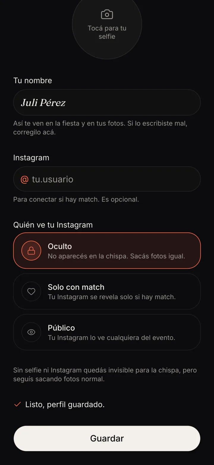 El perfil guardado, con el botón Guardar