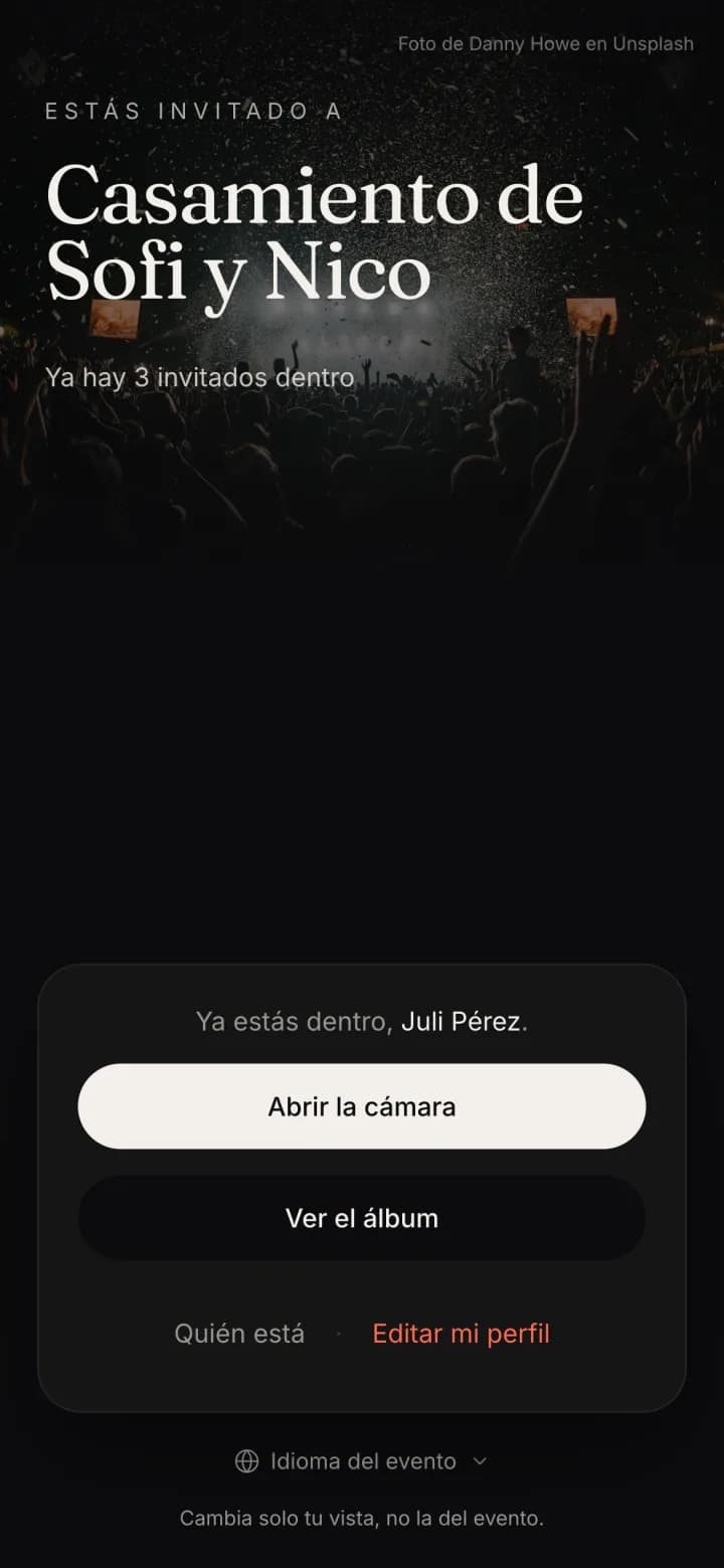 La portada del evento con el nombre corregido
