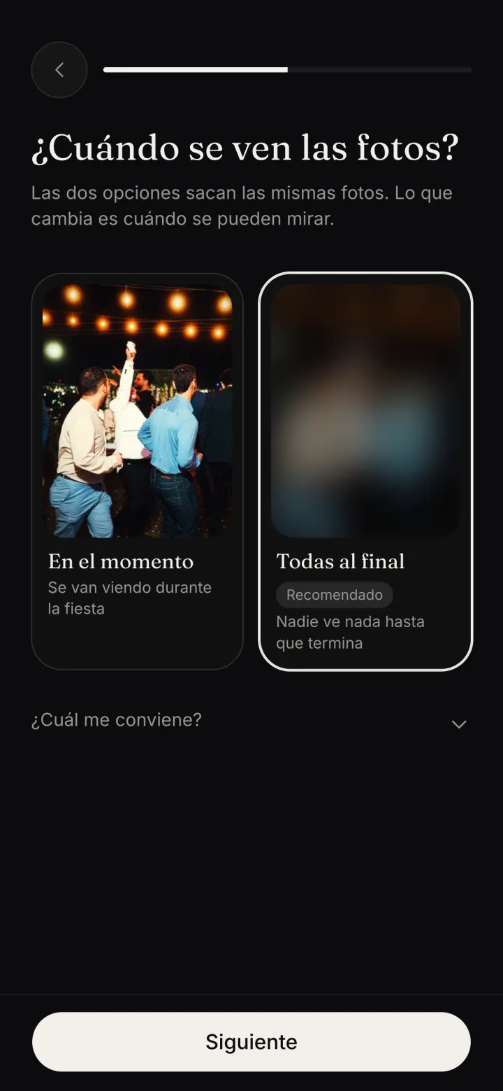 Las dos opciones: En el momento y Todas al final