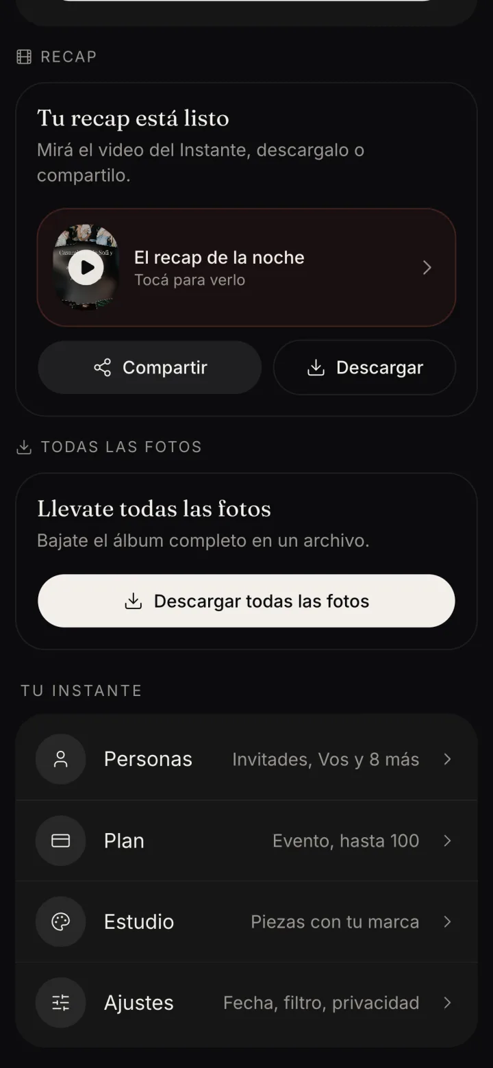 La lista Tu Instante con la fila Estudio