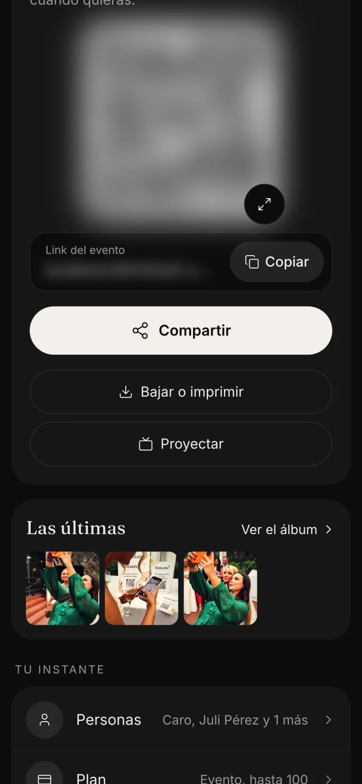 La card del QR con el botón Bajar o imprimir