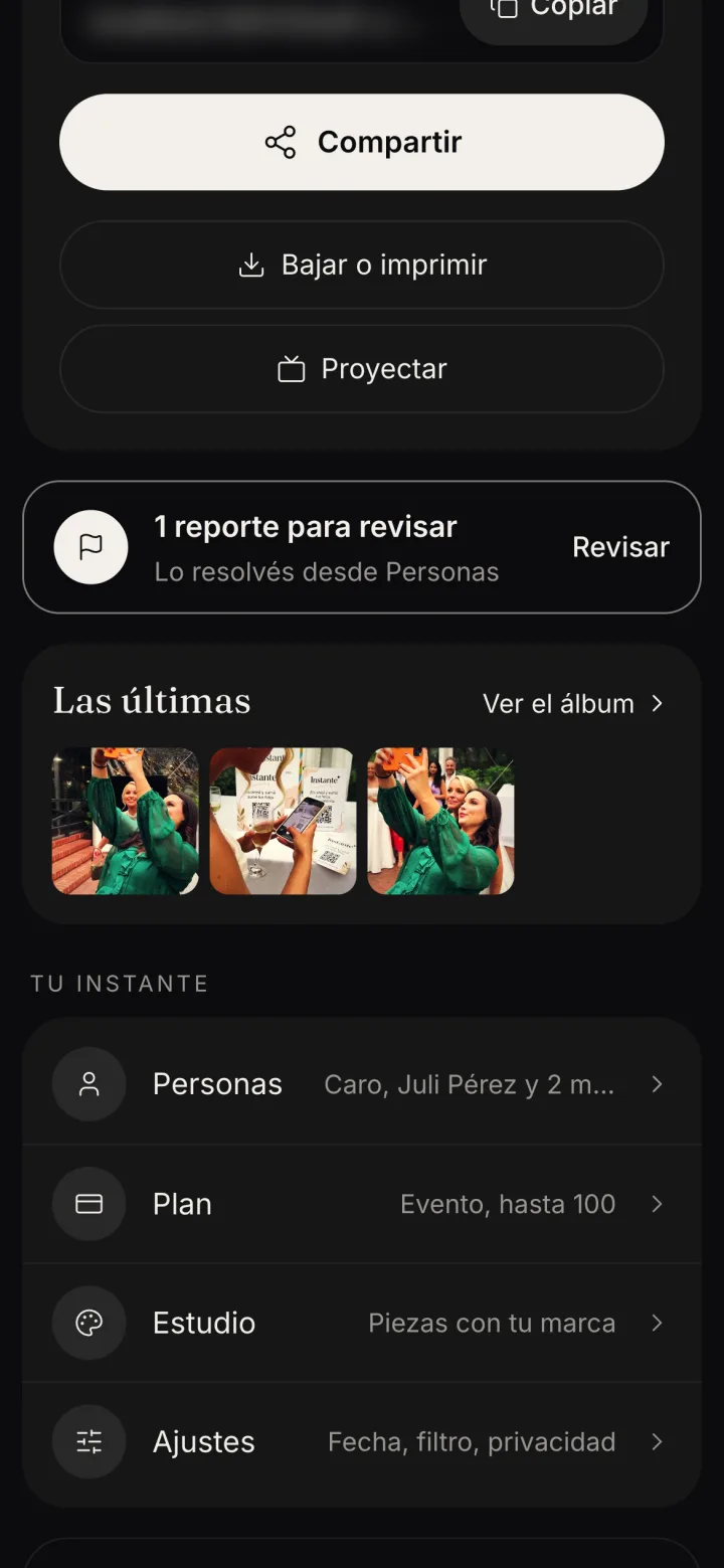 El panel con la card Las últimas y el link Ver el álbum