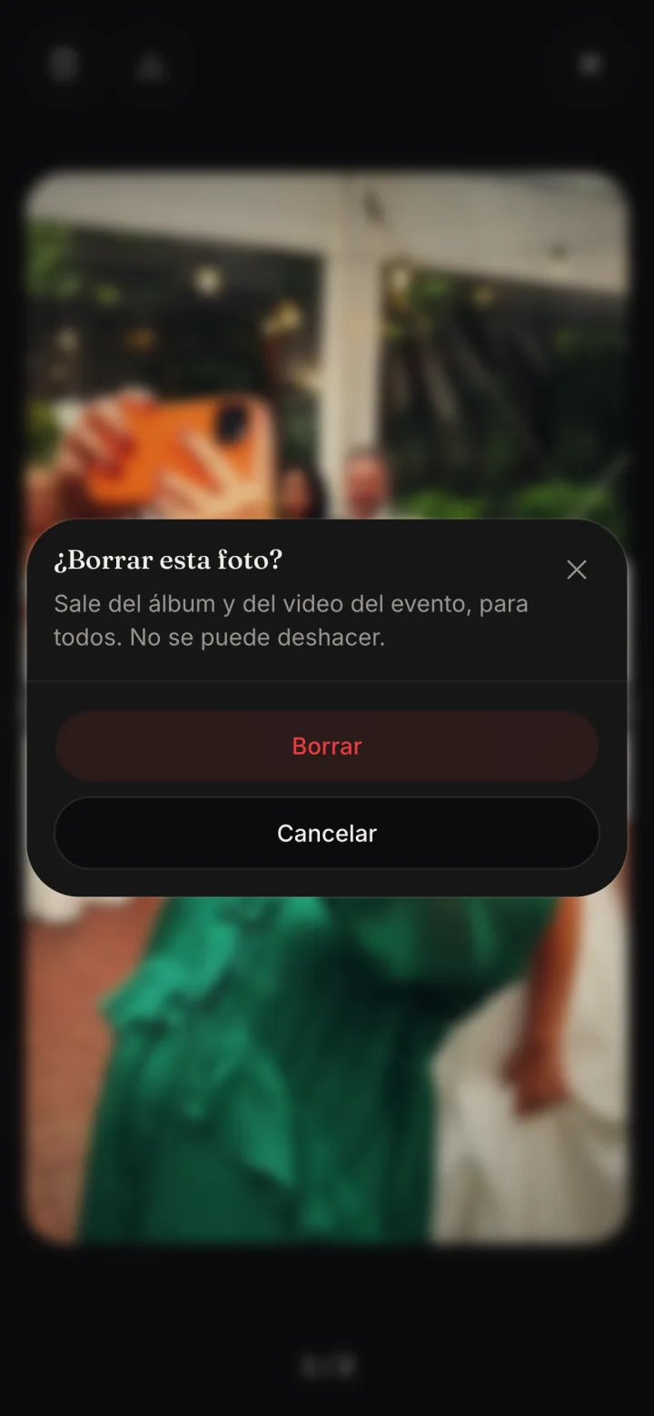 La confirmación Borrar esta foto