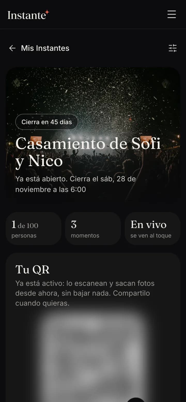 El panel del evento en el celular