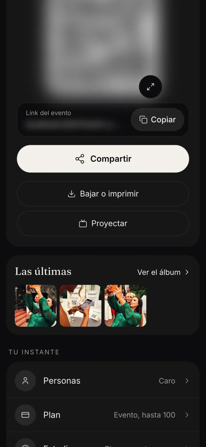La card del QR con el botón Proyectar