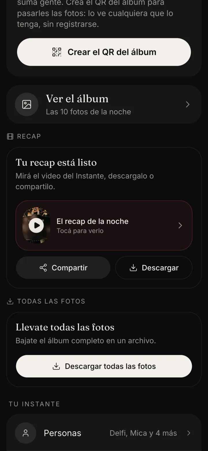 La sección Recap con el video listo